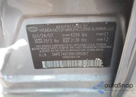 2008 Hyundai Sonata Gls из США, поврежденный, VIN 5NPET46C88H385067